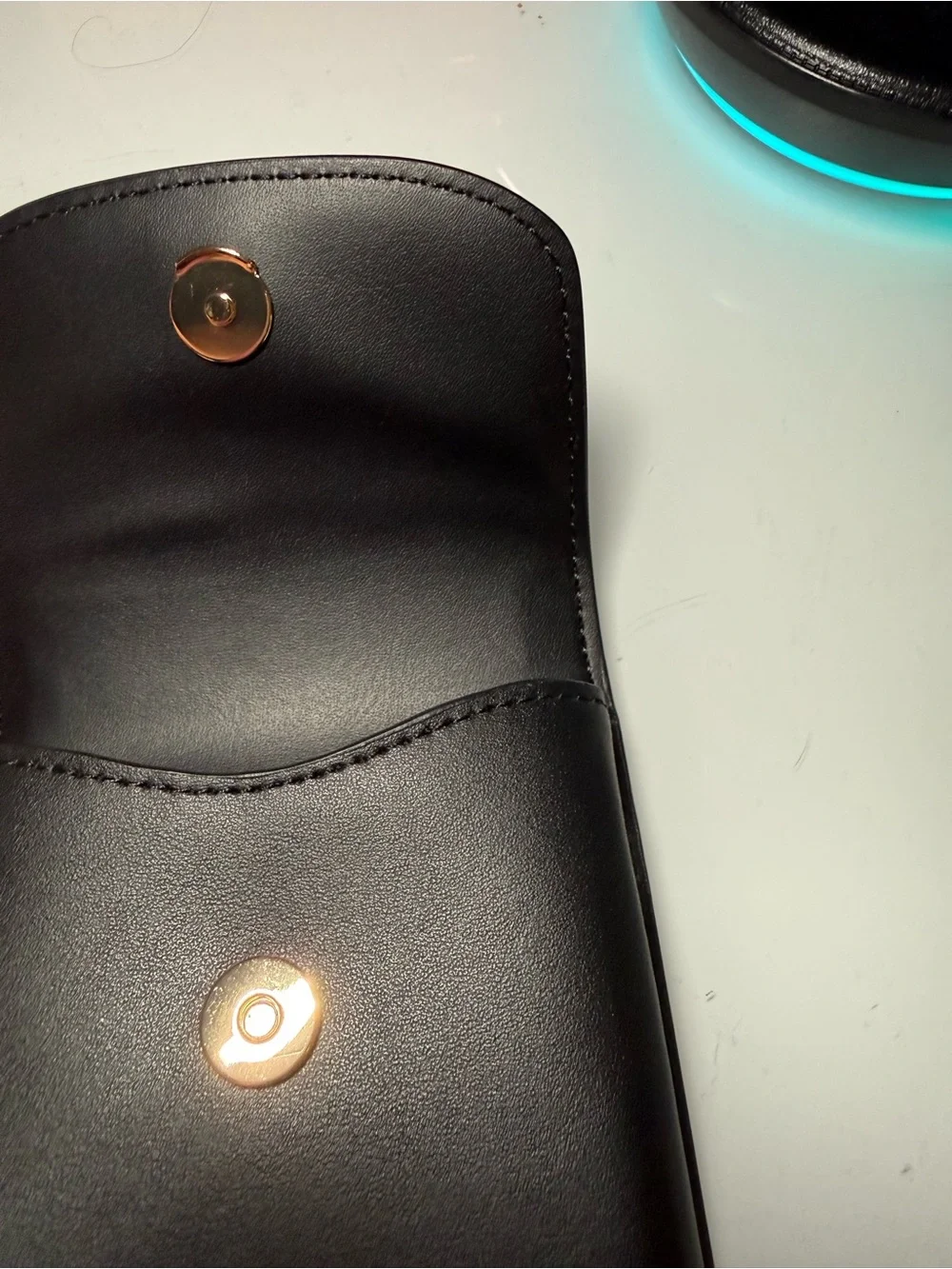 Ralph Lauren Black Leather Crossbody Phone Pouch with Gold Chain